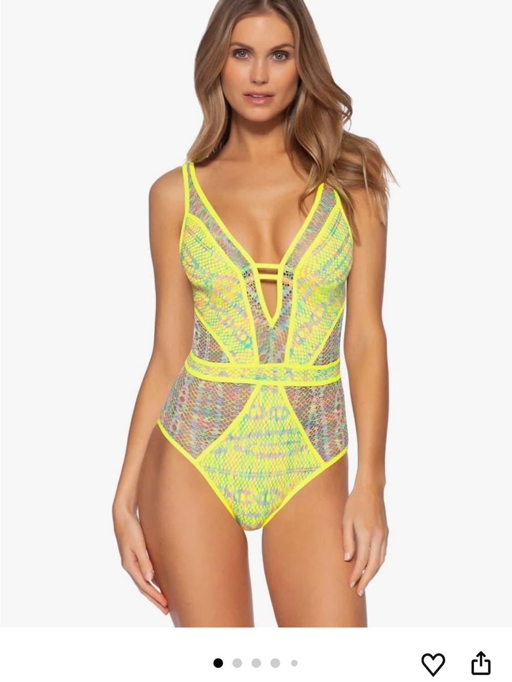 BECCA Neon Yellow and Rainbow One-Piece Swimsuit